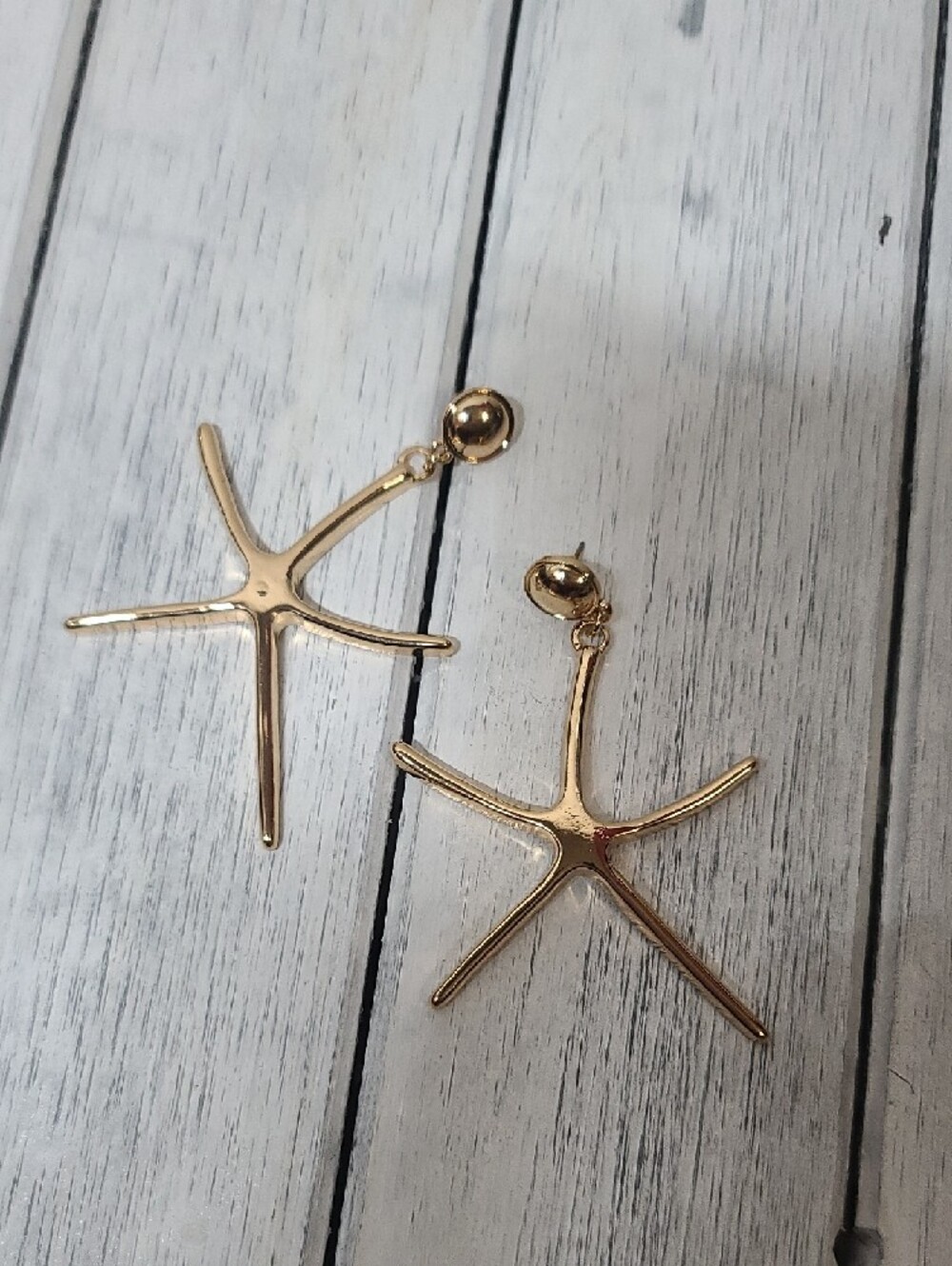 Starfish Drop Stud Gold Tone Earrings - Cruise Vacation Beach STURDY set NWT - Picture 3 of 8